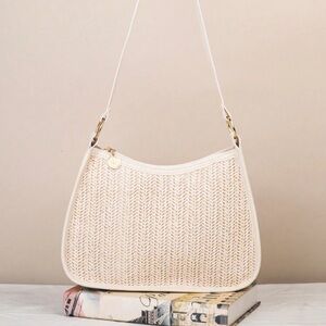 Elegant Cream Woven Shoulder Bag